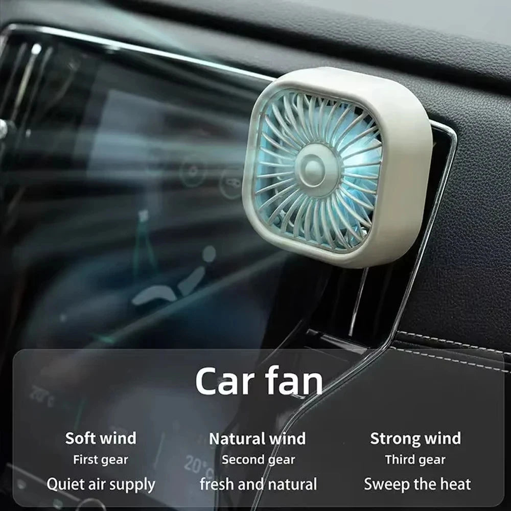 Summer Mini USB Car Fan 3 Speed Adjustable Air Vent Mount Colorful