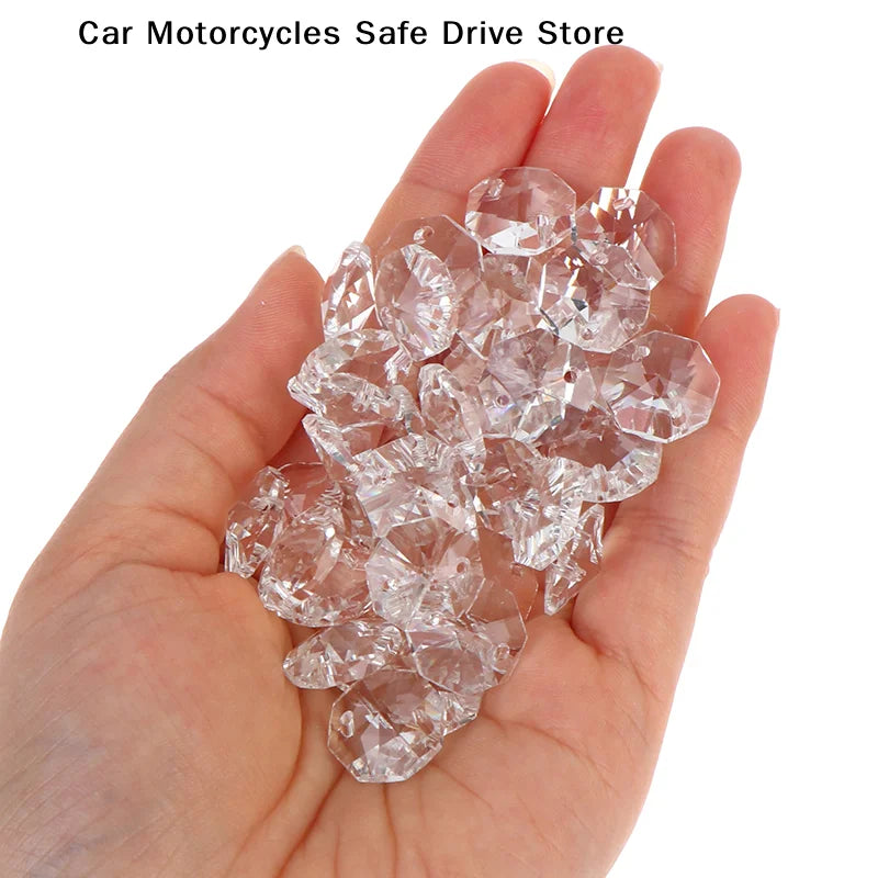 12- Clear Crystal Octagonal Loose Beads 2 Holes Chandelier Lamp Parts Zpaxo