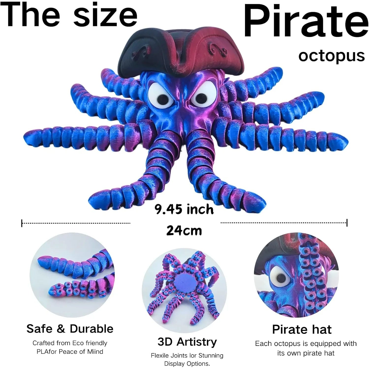 3D Printed Pirate Octopus Animals Flexible Joints Home Office