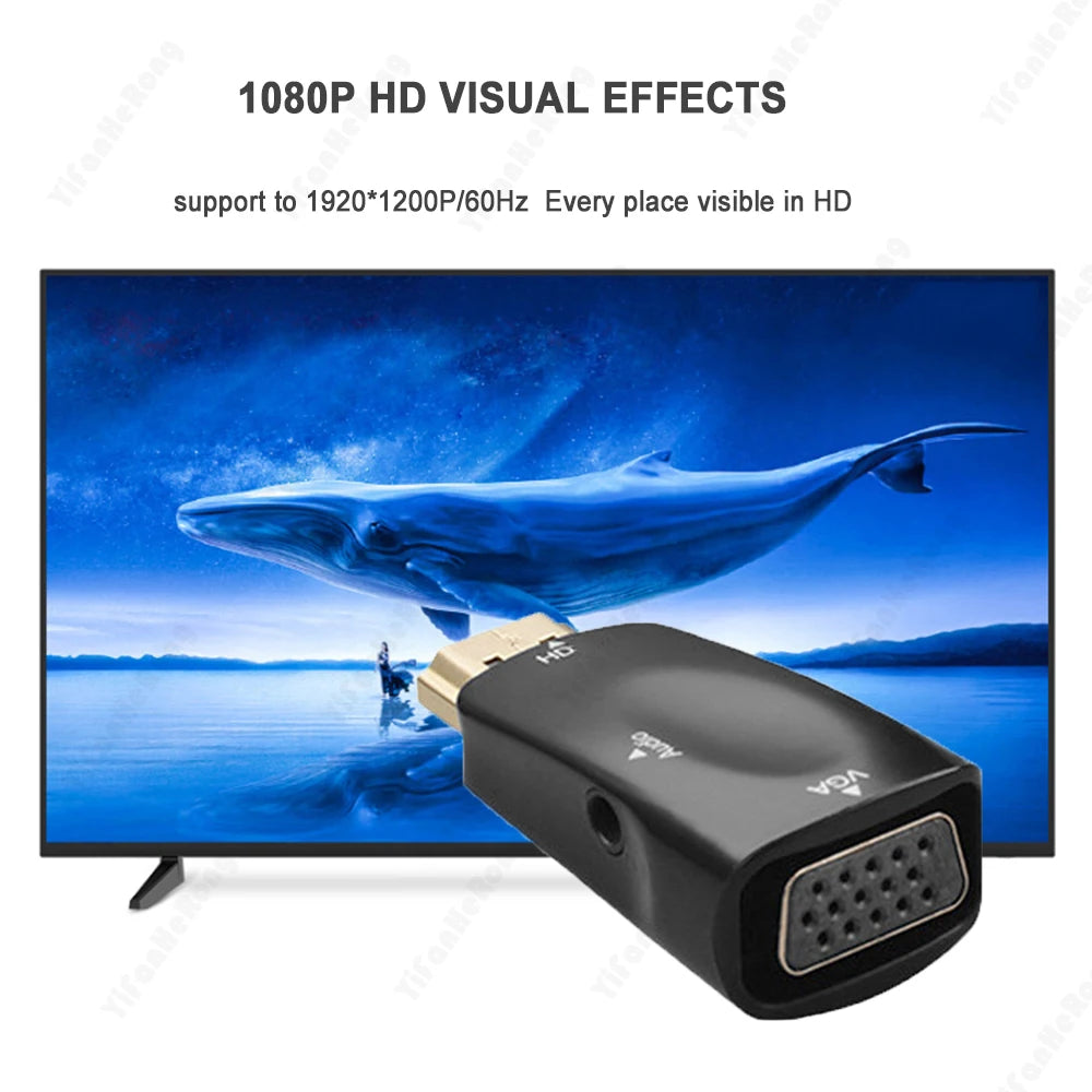 HD 1080P HDMI-compatible VGA Cable Converter Adapter Jack Audio Zpaxo