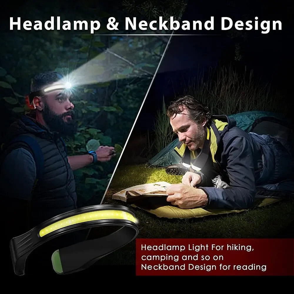 ESMARTER COB Rechargeable Headlamp – 3 Modes & Red Tail Light