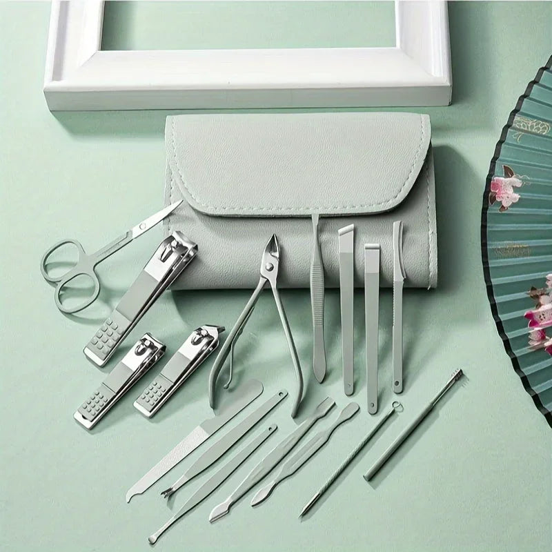 Professional 16Pcs Nail Clippers & Cuticle Nippers Manicure Pedicure Set Home Travel Nail Care Tools Kit Zpaxo