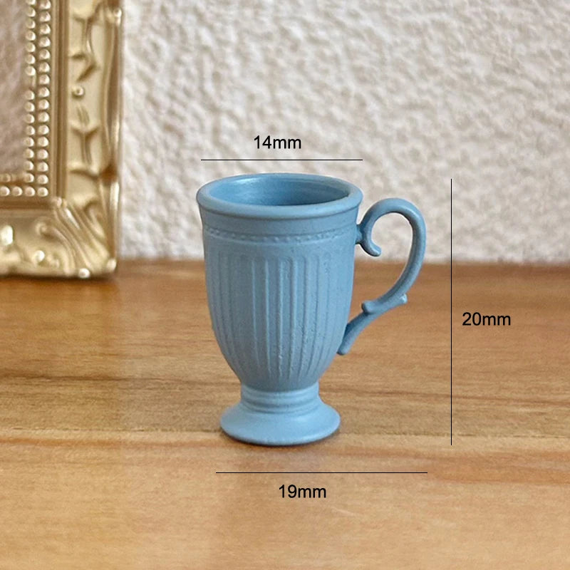▶1Pcs Dollhouse French Retro Mini High Foot Relief Mark Coffee Cup With Handle Miniature Scene Decoration High End Stemmed Mugs Zpaxo A15
