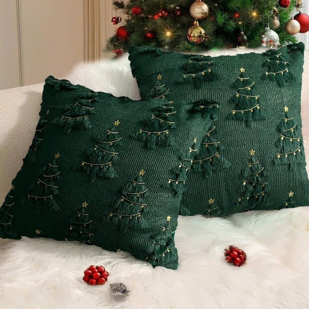 Christmas Plush Pillowcase – Xmas Tree & Reindeer Cushion Cover Festive Pillow Cover Zpaxo