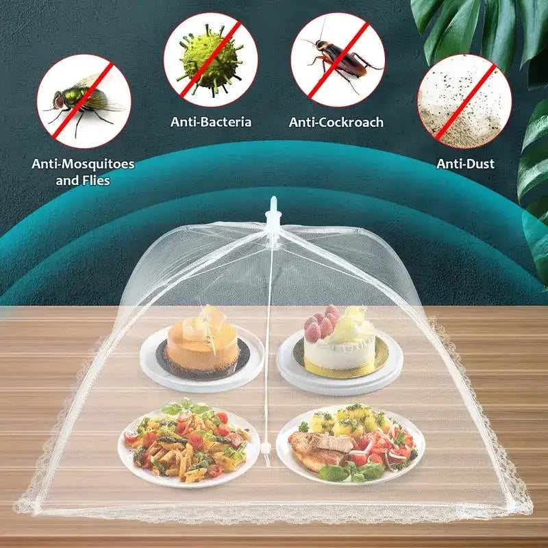Foldable White Mesh Food Tent - Washable, Portable Insect Cover for Outdoor Picnics, BBQs & Parties | Transparent Design Zpaxo