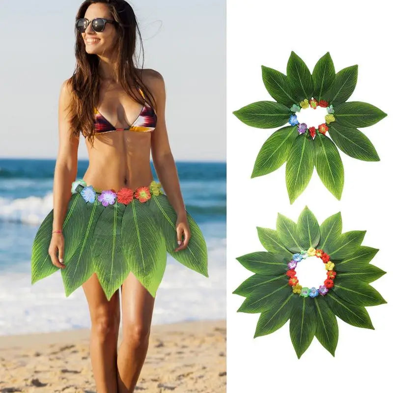 Leaf Grass Skirt Hawaiian Green Beach Dance Party Bonfire Artificial