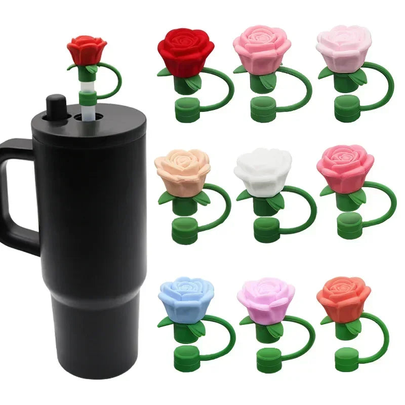 Rose Flower Silicone Straw Cap 9-10mm | Dustproof Plug Cover Straw Cap Accessory Zpaxo