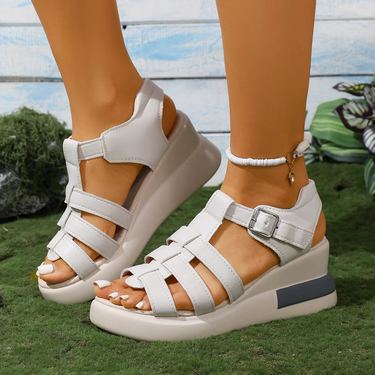 Women Sandals Comfort Non-slip Soft Sole Gladiator Shoes Summer Ankle Zpaxo Beige 42