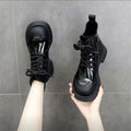 Ankle Boots Women Winter Round Toe Lace-up Short Women's Platform Zpaxo black 35(Foot 22.5cm) China Mainland