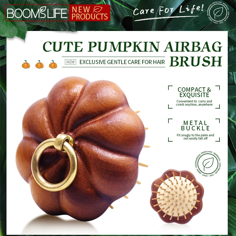 Pumpkin Design Head Scalp Massage Hair Comb Sandalwood Mini Hair Brush Women Portable Pocket Wide Tooth Comb For Hair Care Zpaxo