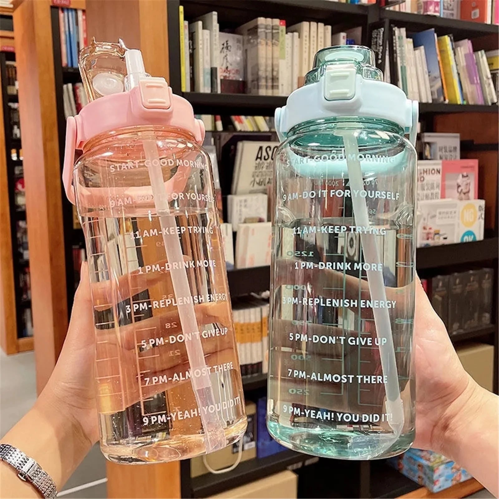 2 Liters Water Bottle Cups Time Marker Reusable Outdoors Sports