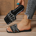 Summer Women Slippers 2026 Rhinestone Thick Heel Sandals Fashion Flat Zpaxo black 42