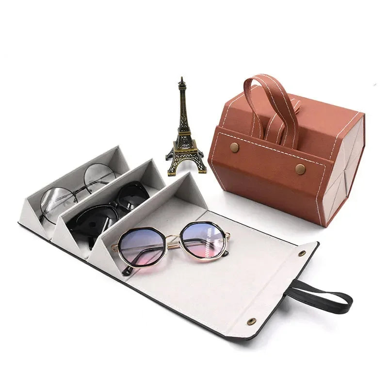 Portable Glasses Organizer with 3/5 Multi-slot Eyeglasses Storage Display Travel Folding Sunglasses PU Leather Case Zpaxo