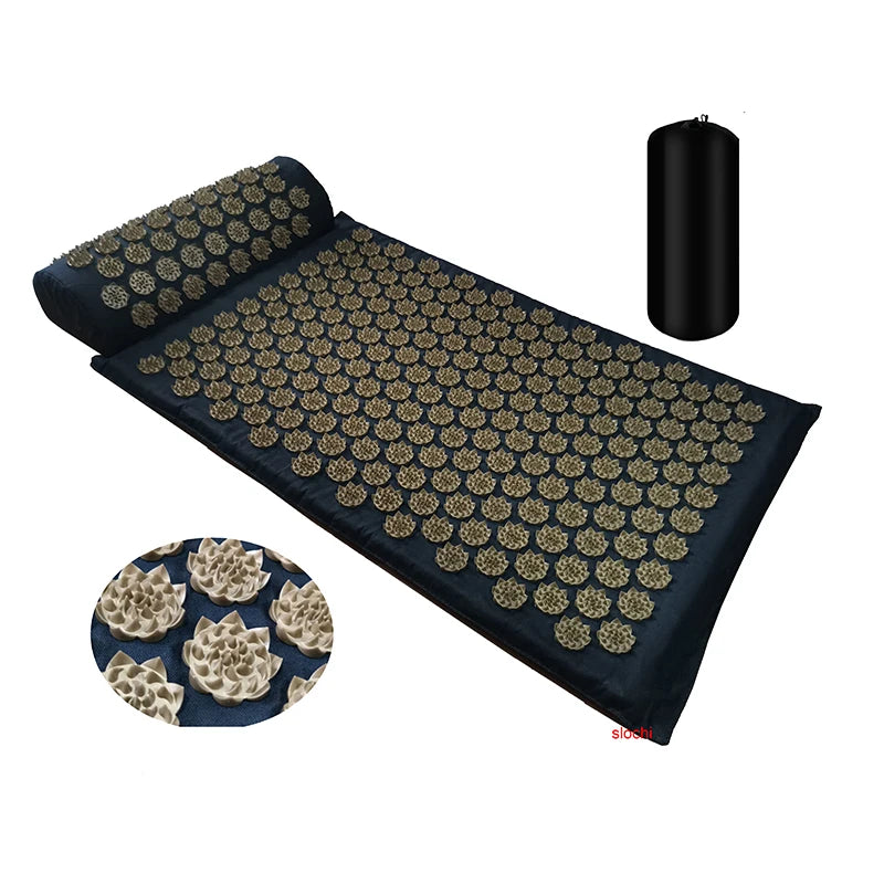 Massager Mat Shakti Mat Massage Yoga Mat Acupressure Relieve Stress Back Body Pain Spike Mat Acupuncture Massage Cushion Zpaxo Black cloth gold spi