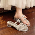 Women's Summer Chunky Heel Sandals Women French Rhinestone Butterfly Zpaxo Silver 40