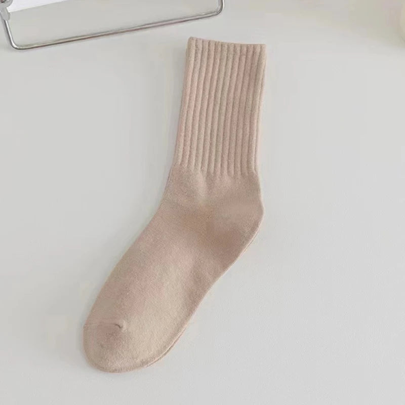 2 Pairs Women Cotton Socks Medium Tubes Knitted Loose Soft Crew Zpaxo khaki One Size