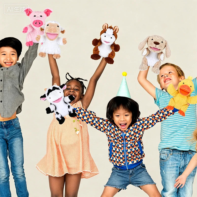 Animal Hand Puppets Kids Working Mouth Toddler Plush Toy Show Theater