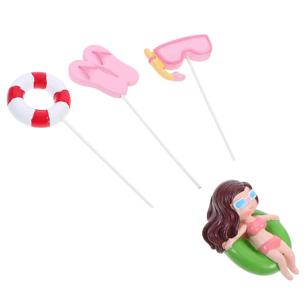 1Set Beach Party Swimwear Cake Toppers Resin Birthday Decorative Picks Summer Theme Cake Adornment Supplies Zpaxo