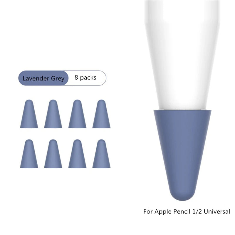 8pcs Silicone Replacement Pencil Tip Case Cover For Apple Pencil 2nd 1st Generation Mute Silicone Nib Case For iPad Pencil 1 2 Zpaxo Lavender Grey