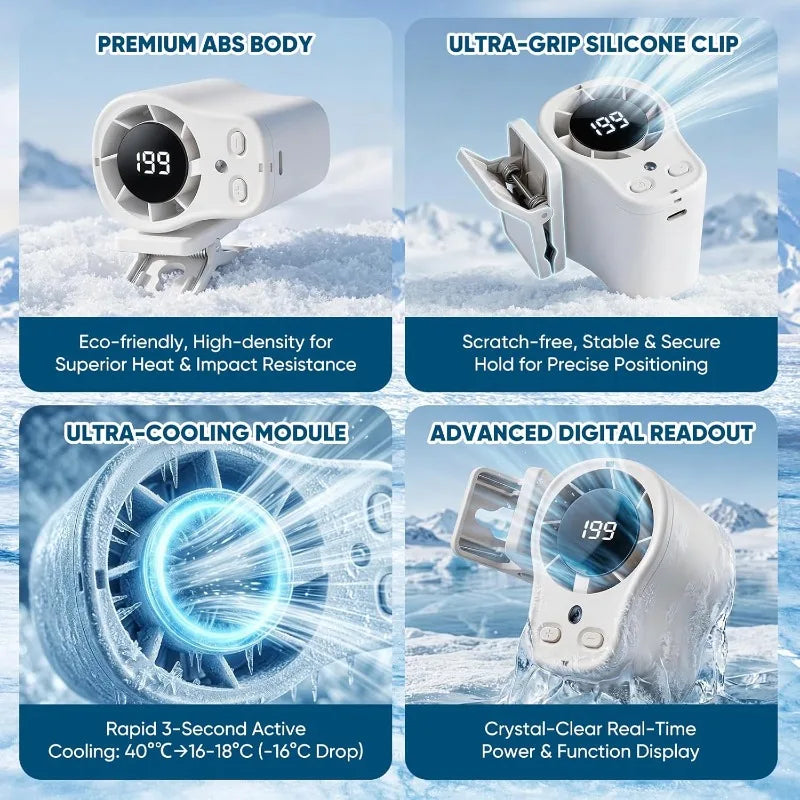 Clip-On Semiconductor Cooling Fan | USB Rechargeable, LED Display