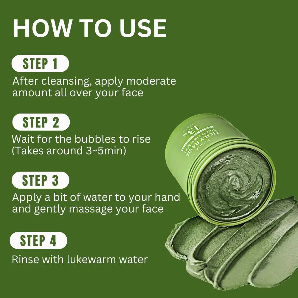 Holy Basil Bubble Mud Mask – Blackhead Removal & Deep Cleansing 90g Face Cleansing Mask Zpaxo
