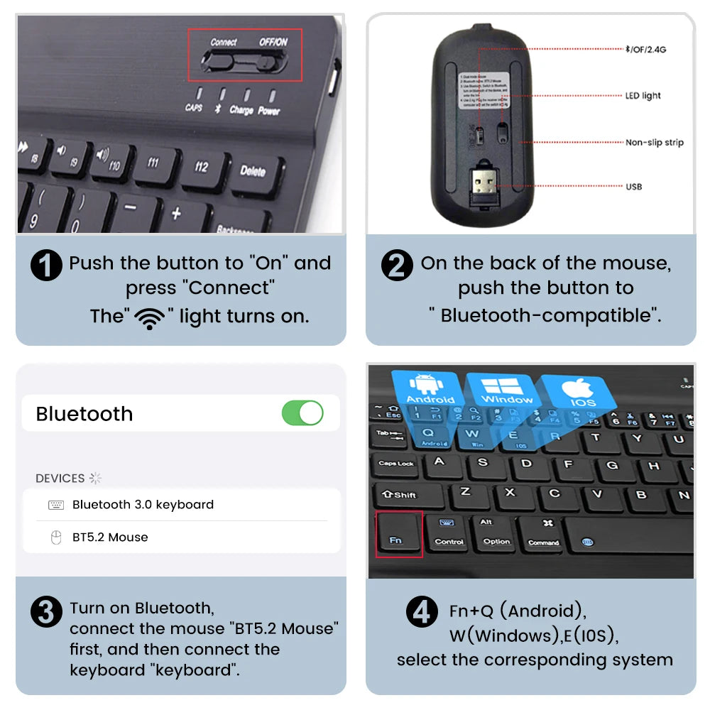 Mini Bluetooth Keyboard & Mouse – Spanish French Russian Korean Bluetooth Keyboard Zpaxo