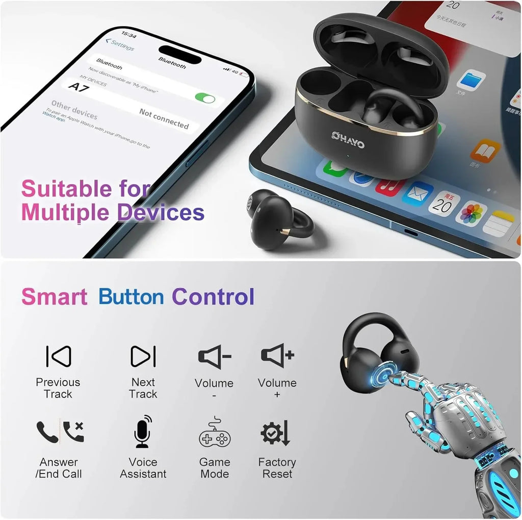 Open Ear Earbuds Clip Sport Bluetooth Headphones 5 4 Earphones Clear