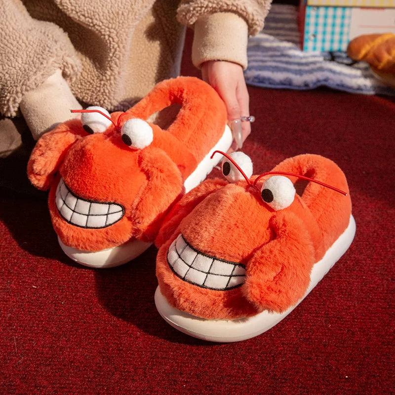 Funny Crab Plush Slippers Women Men Unisex Winter Warm Furry