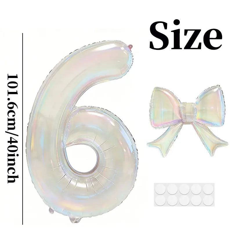Number 0-9 Foil Balloons Large Iridescent Transparent 24-inch Bow