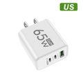 65W 3 Port GaN USB Charger Type C Fast Charging Phone Charger Adapter For iPhone Samsung Xiaomi Huawei Quick Charge Wall Charger Zpaxo US White