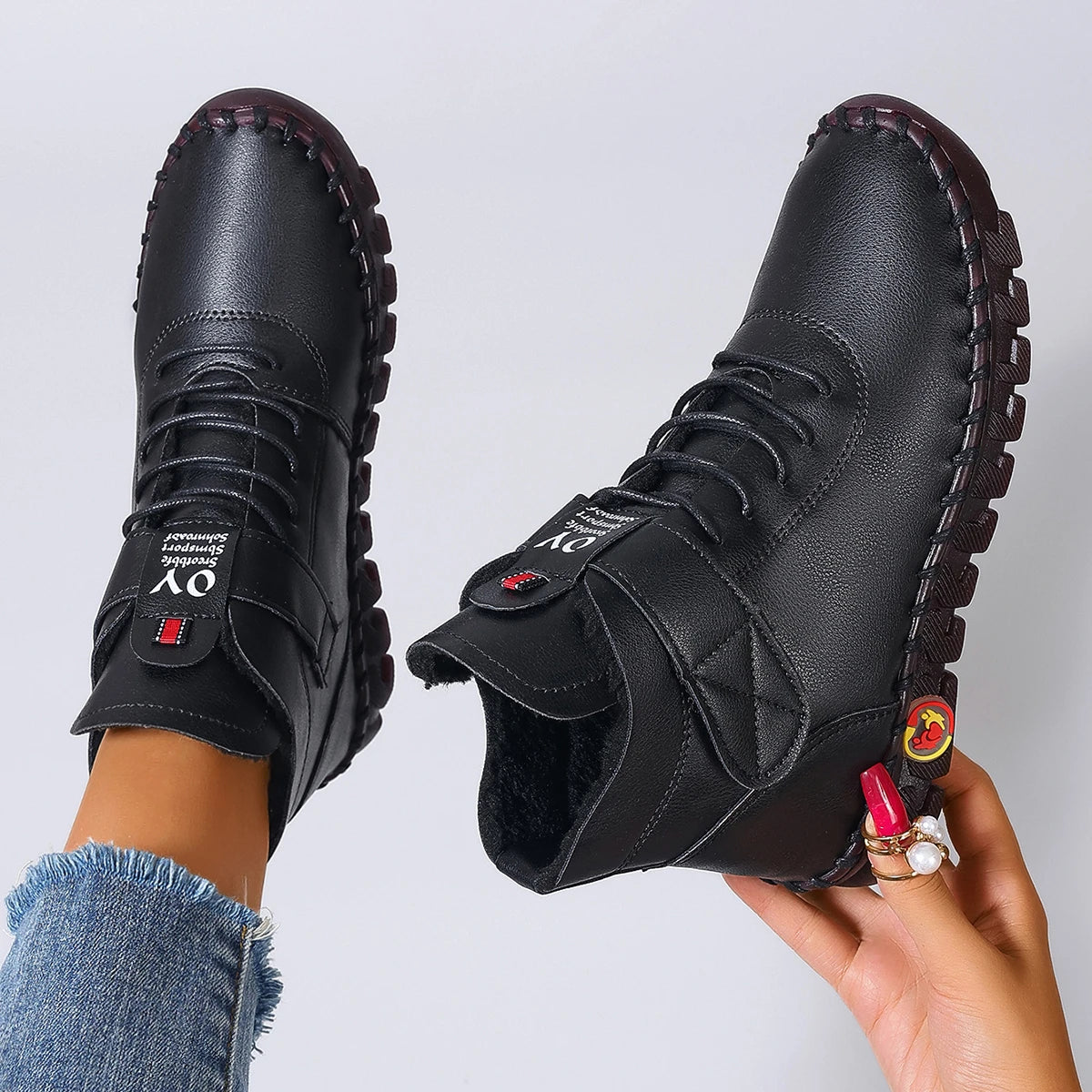 Women Boots 2025 New Comfortable Flat Ankle Boots Luxury Casual Thickened Warm Mom Shoes Fashion Handmade Cotton Shoes Women Zpaxo black 42