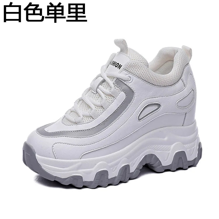 Tone Platform Wedge Sneakers Women Lace Up Design Round Toe Non Slip Zpaxo