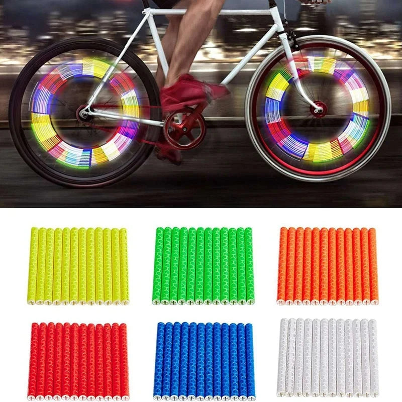 12PCS/Bag Bicycle Wheel Spokes Reflective Sticker Tube Strip Warning Light DIY 7.5cm MTB Cycling Reflector Reflective Safety Kit Zpaxo
