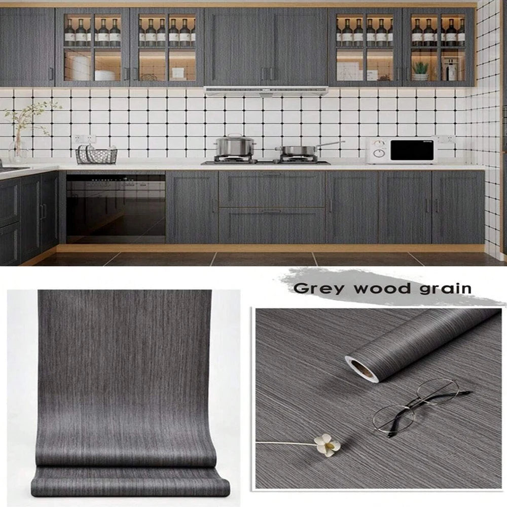 Self-Adhesive Wood-Grain Stickers Grey Waterproof Peel Stick Door Contact Paper for Backdrop Furniture Cabinets Decor Wallpaper Zpaxo