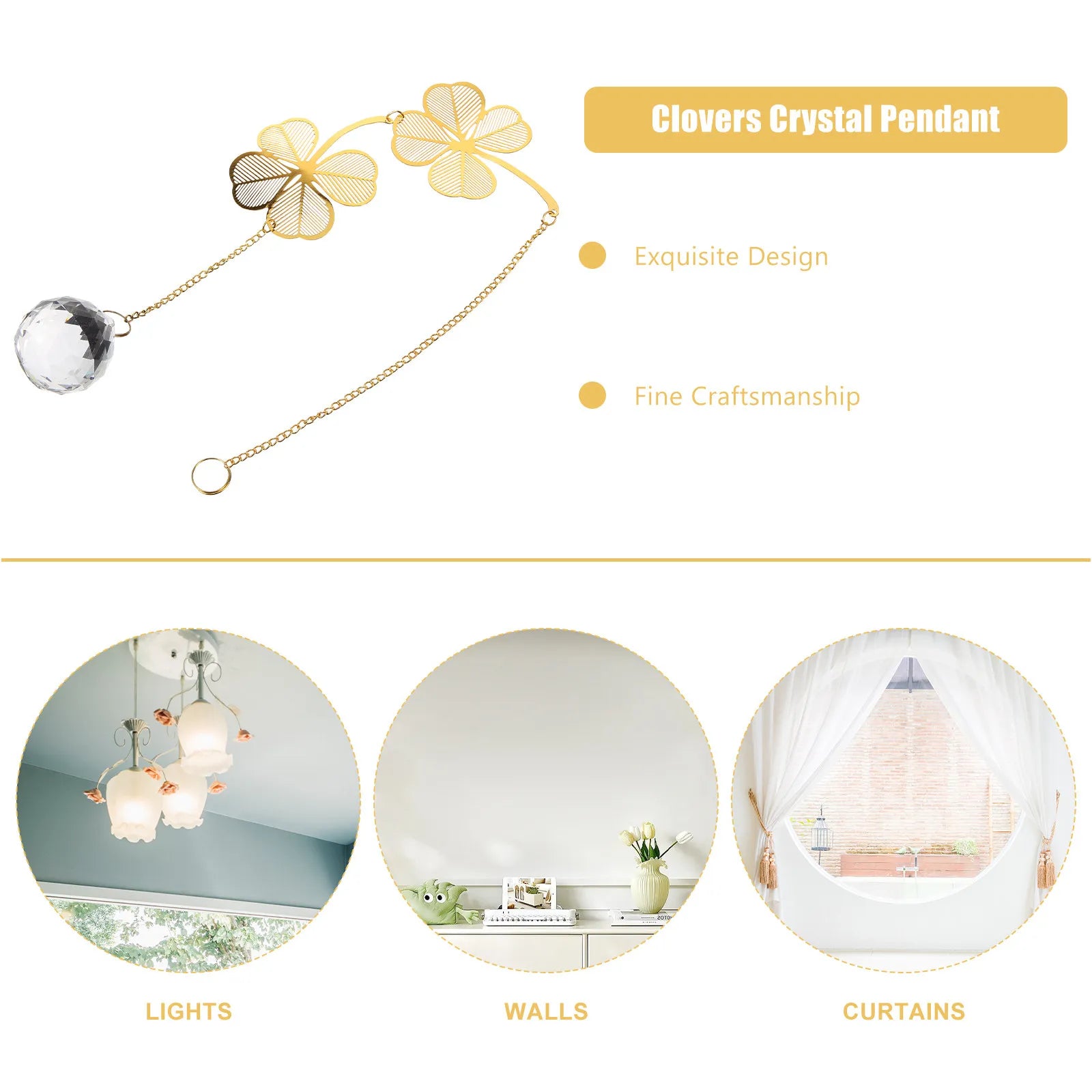 Clover Shape Crystal Pendant Hanging Decor Windows Walls Curtains