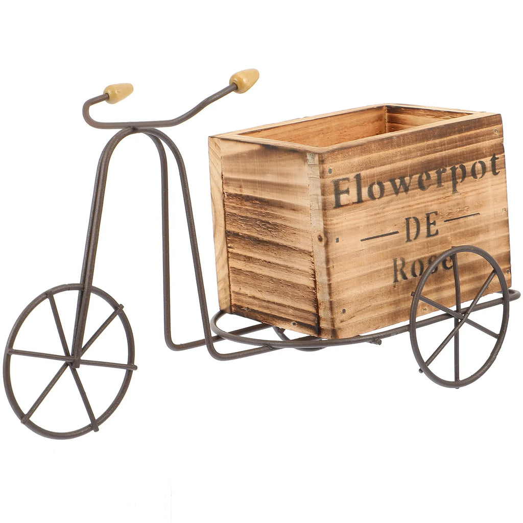 Bike Flower Holder Wooden Box Short Stems Tabletop Arranging Creative