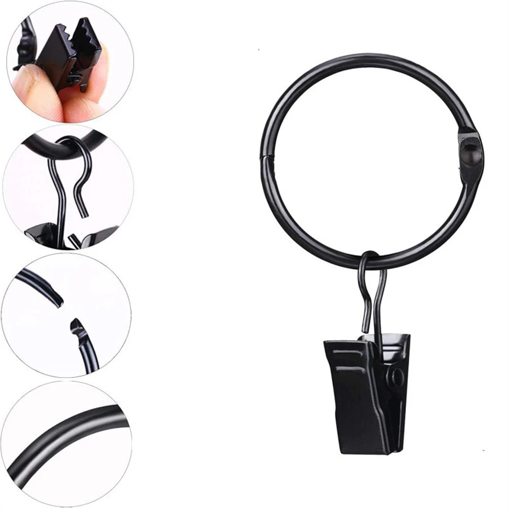 12Pcs Curtain Rings with Clips Metal Curtain Hooks Hangers Black Drapery Clips with Rings Curtain Accessories Zpaxo