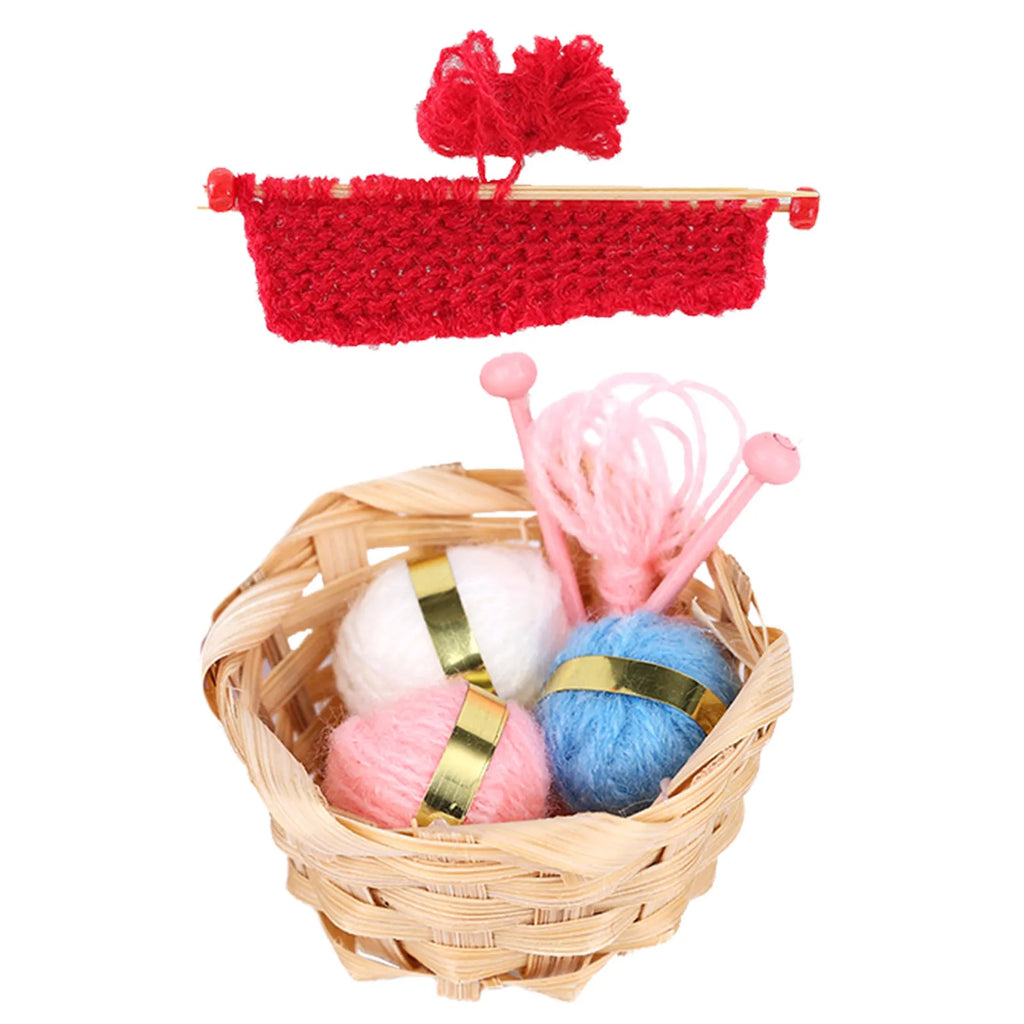 Miniature Knitting Basket Handwoven Wool Yarn Crochet Accessories