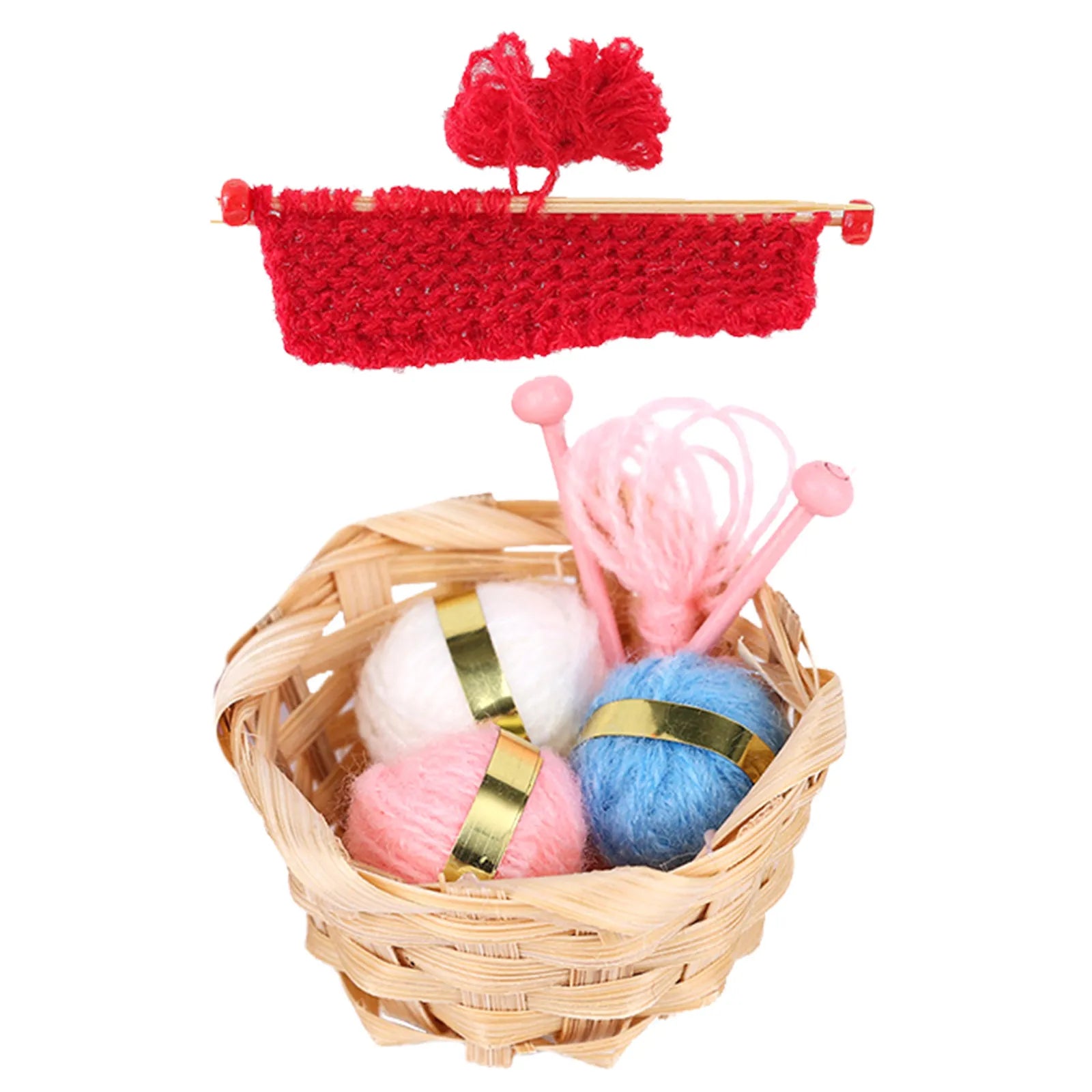 Miniature Knitting Basket Handwoven Wool Yarn Crochet Accessories