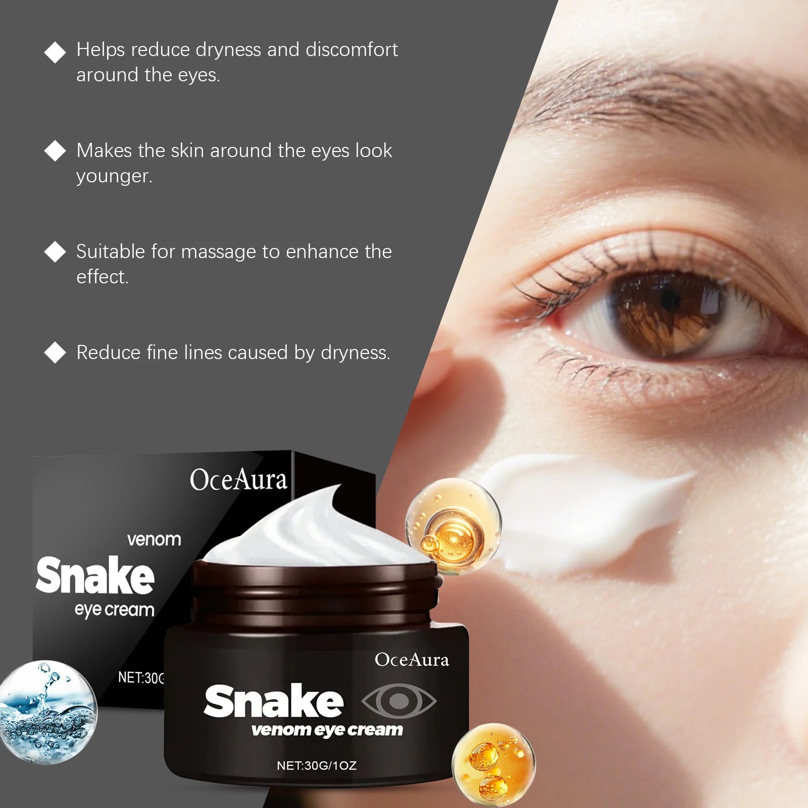 Snake Venom Eye Cream Reduce Wrinkle Eye Bag Against Puffiness Firming Moisturizing Brighten Eye Skin Anti Dark Circle Eye Cream Zpaxo