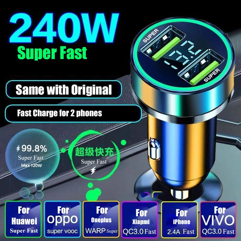 240W Dual USB Car Charger with Digital Display – Fast Charging Car USB Charger Zpaxo