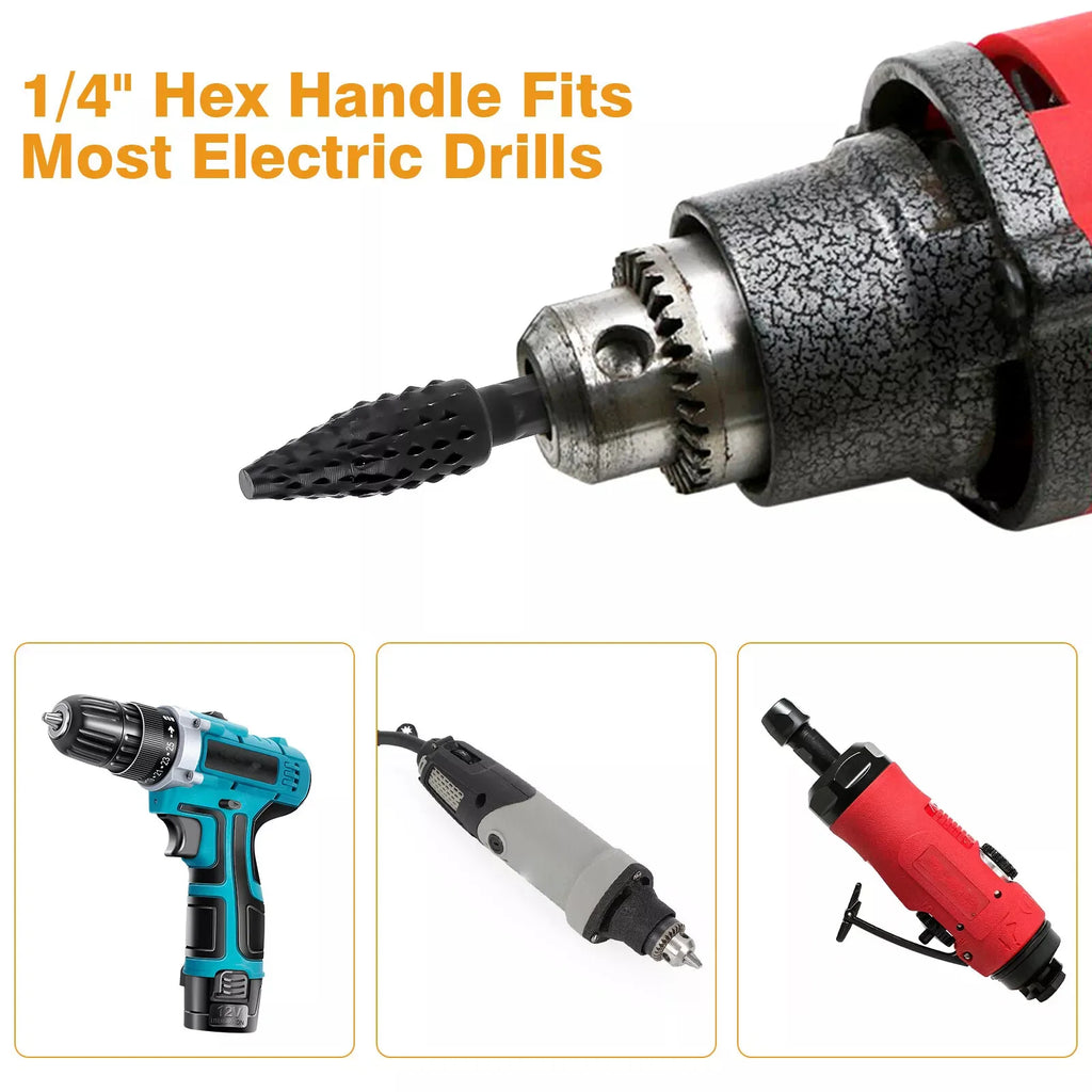 1 4-inch Shank Rotary Burr Wood Rasp File Drill Bits Woodworking