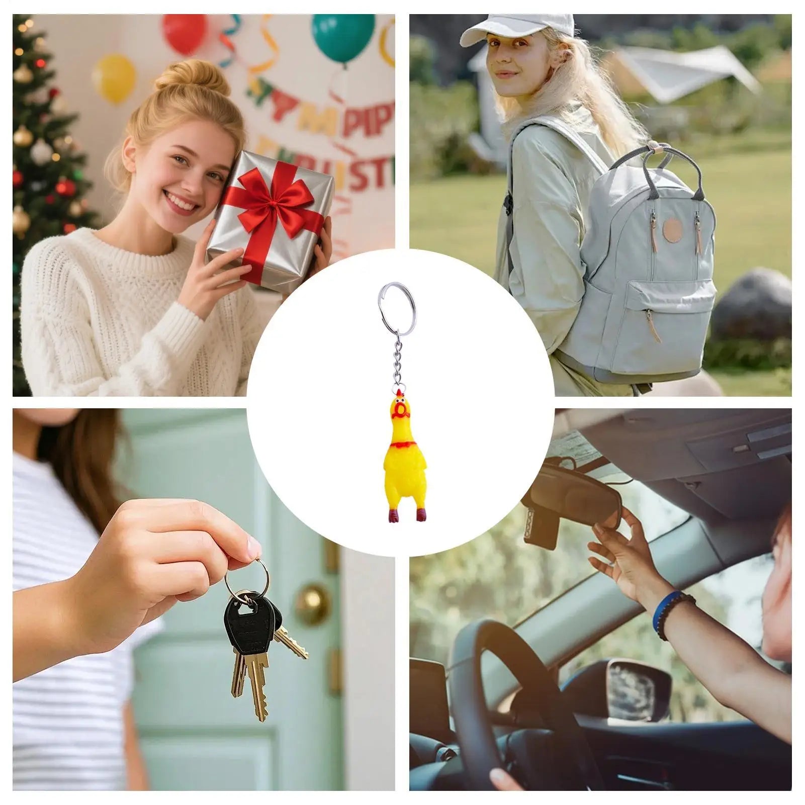 Novelty Keychains Funny Interactive Toys Yellow Chicken Squeaky Toy Pendant For Men For Adults Teens Men Women Friends Coworkers Zpaxo