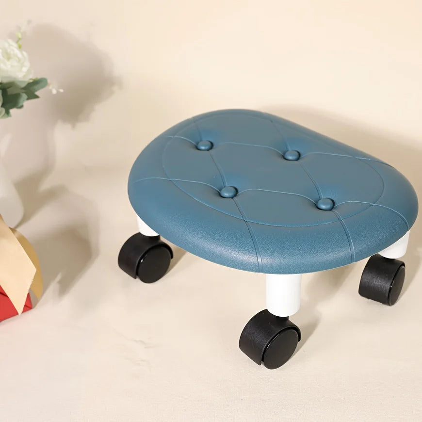 1pc COFIT Rolling Low Stool with Wheels - Stylish&Durable Plastic Footstool in White,Deep Blue,or Black-Ideal for Entryway, Bath Zpaxo
