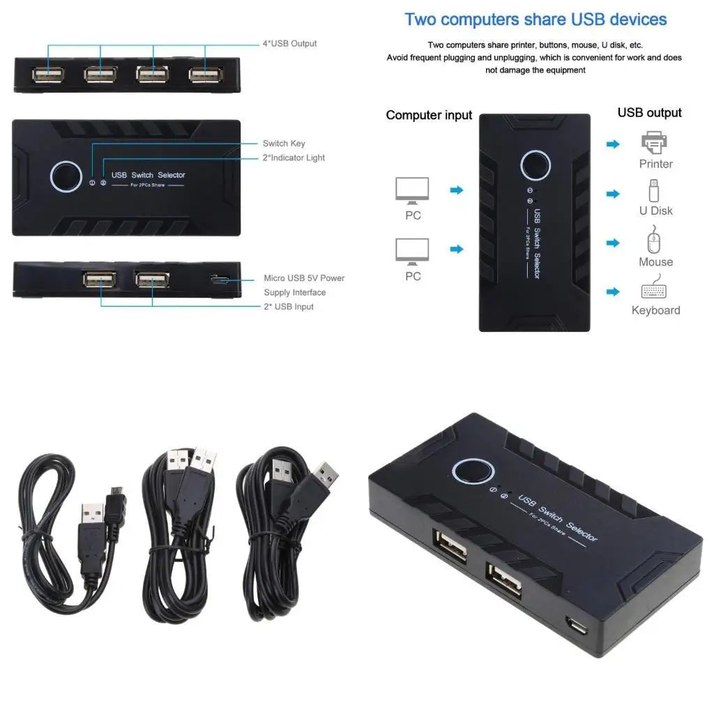 652F Printer Sharing Hub Usb2.0 Switcher Device KVM Switch Selector Dock with 2Cables Zpaxo China Mainland