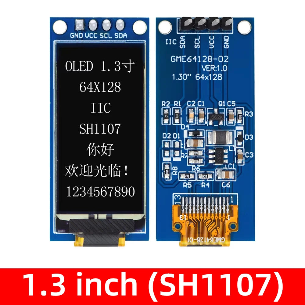 Multi-Size 64×128 OLED Vertical Display Module (0.96/1.3/1.54 Inch) – 4PIN, SH1107/SSD1312/SSD1317 Driven Zpaxo 1.3 inch (SH1107)