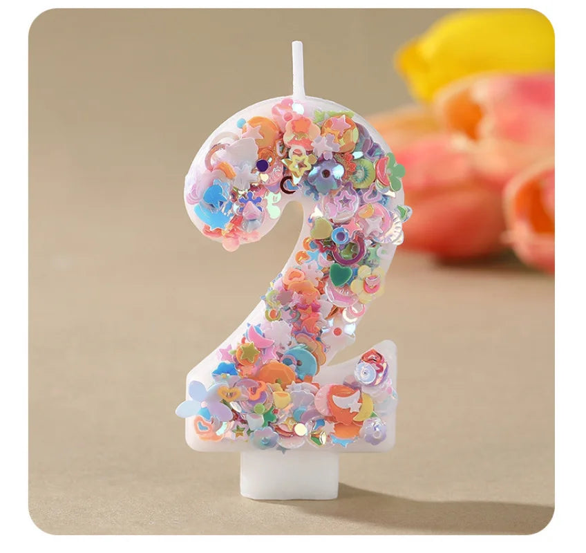 Sequined Flower Number Birthday Candles 0-9 Party Cake Decorations Zpaxo 2 B15489C