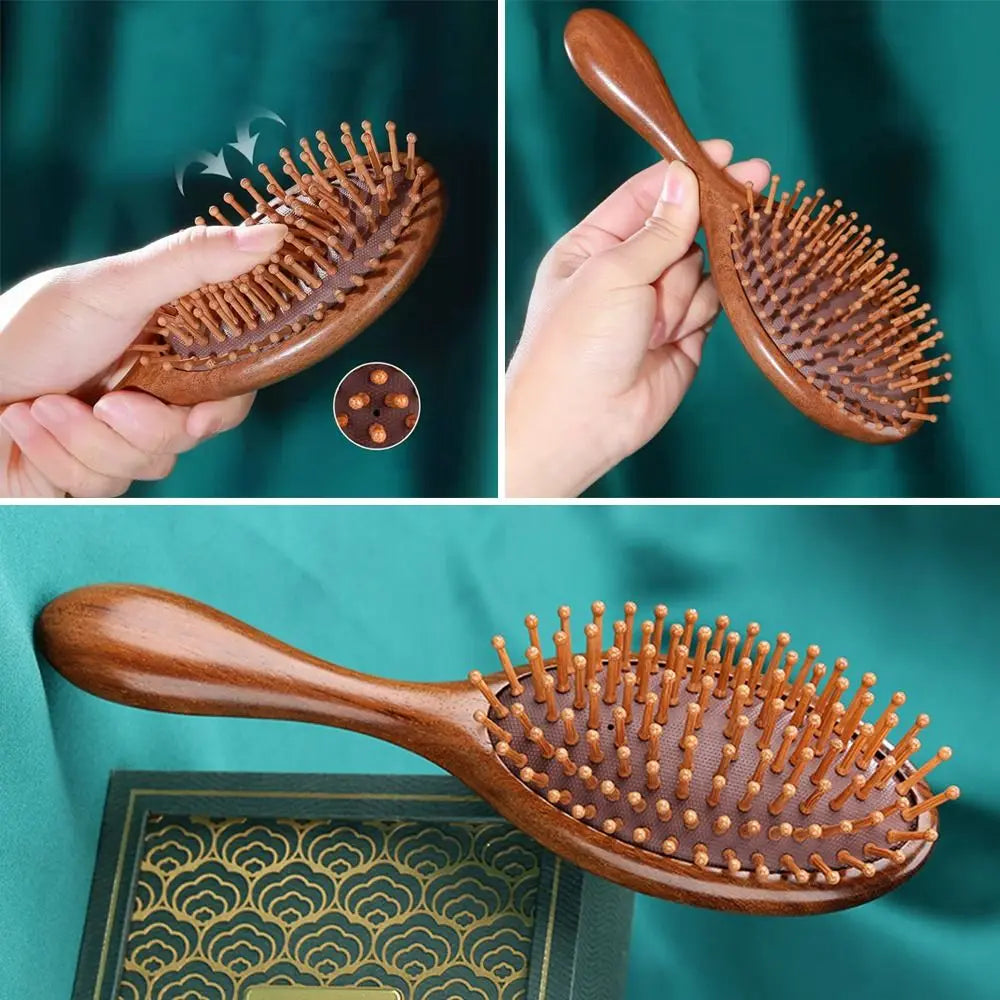 Portable Golden Silk Sandalwood Air Bag Comb Cushion Wood Care Scalp Zpaxo