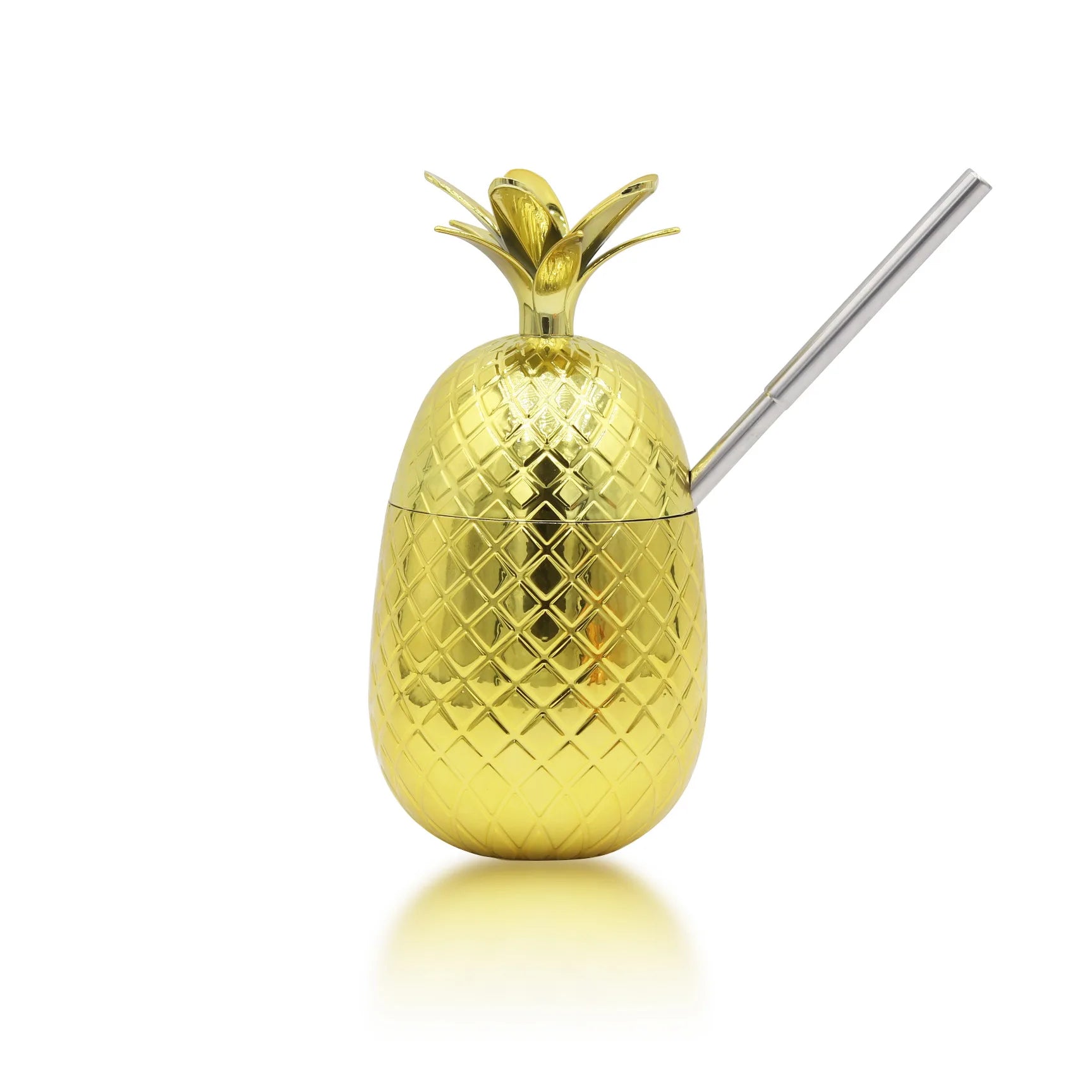 450ml Pineapple Cocktail Cup with Stainless Steel Straw Novelty Cocktail Cup Zpaxo Gold