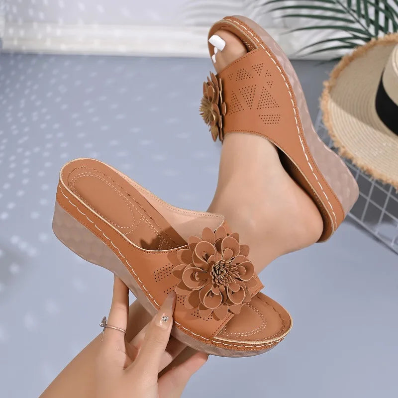 Women Sandals Casual Wedges Shoes Women Elegant Low Platform Slippers Fashion beach Slides Women Summer Soft Heels Sandals Zpaxo Brown 36